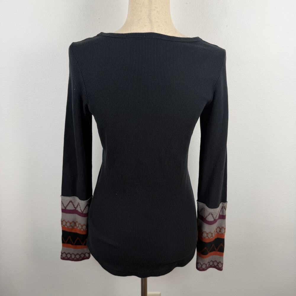 Harley-Davidson Black Thermal Long Sleeve Shirt Y2K Retro Women's Small V neck - Picture 2 of 11
